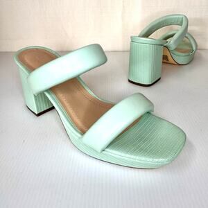 JF Indya Vegan Leather Heels Women's 8.5 Mint Chunky Square Toe Strappy Summer